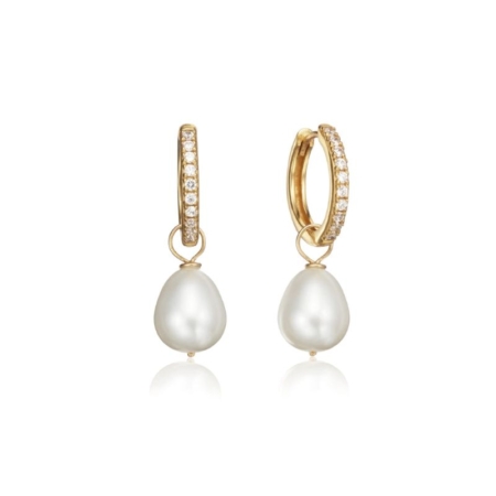 Lily & Roo: Large Gold Huggie Pearl Drop Lily & Roo: Large Gold Huggie Pearl Drop