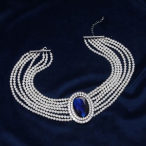 Sapphire and Pearl Cluster Necklace: Ebay